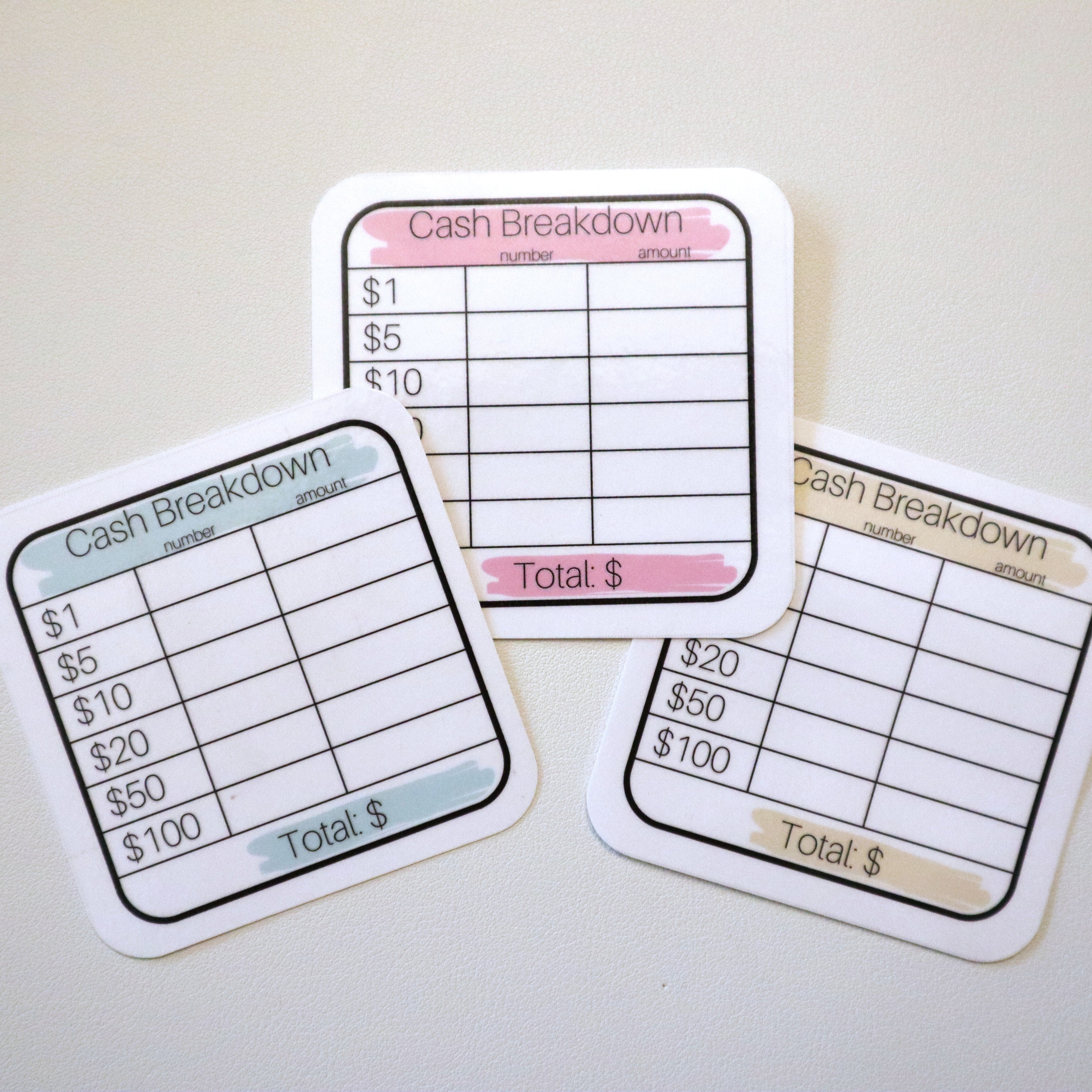 Teller Slip Reusable Cash Breakdown