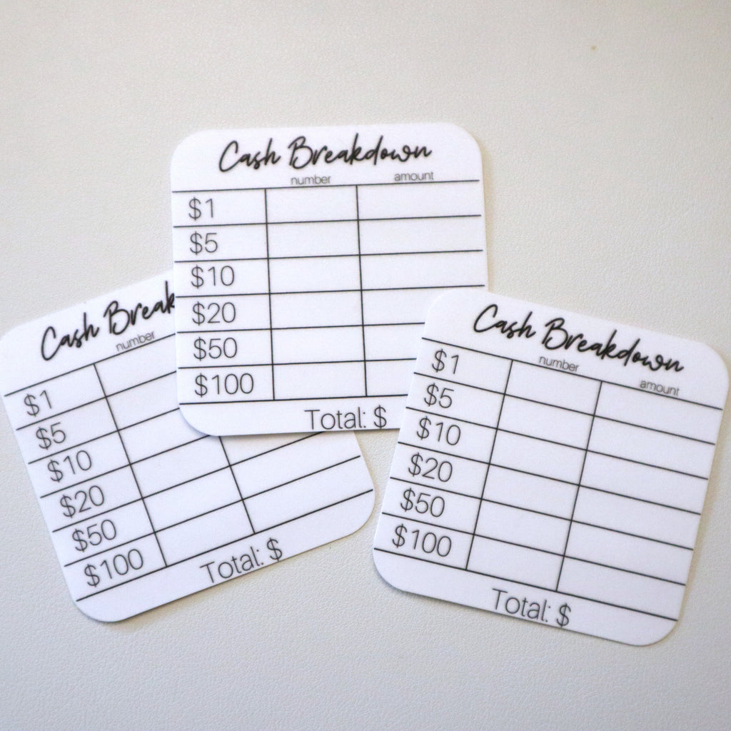 Neutral Teller Slip Reusable Cash Breakdown