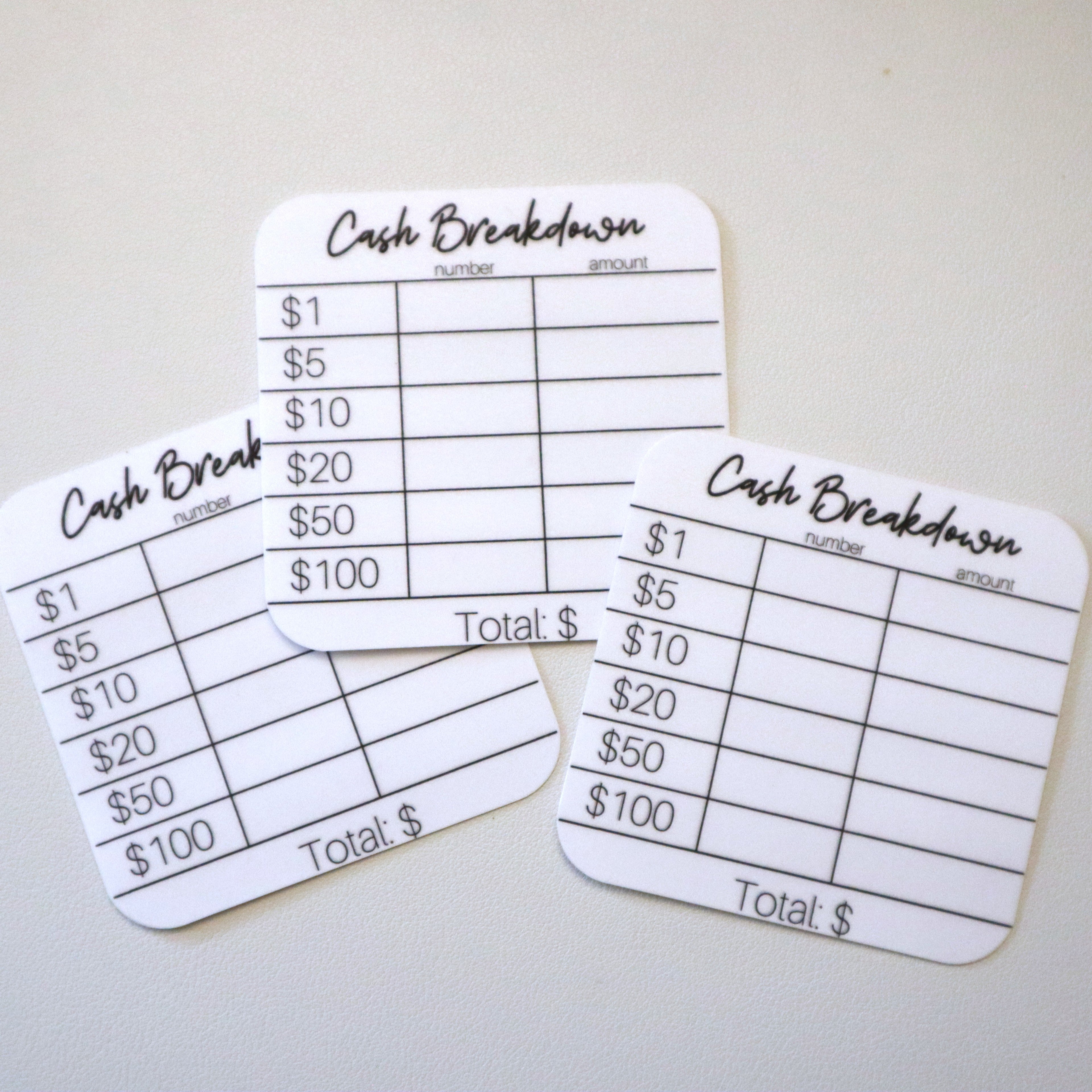 Neutral Teller Slip Reusable Cash Breakdown