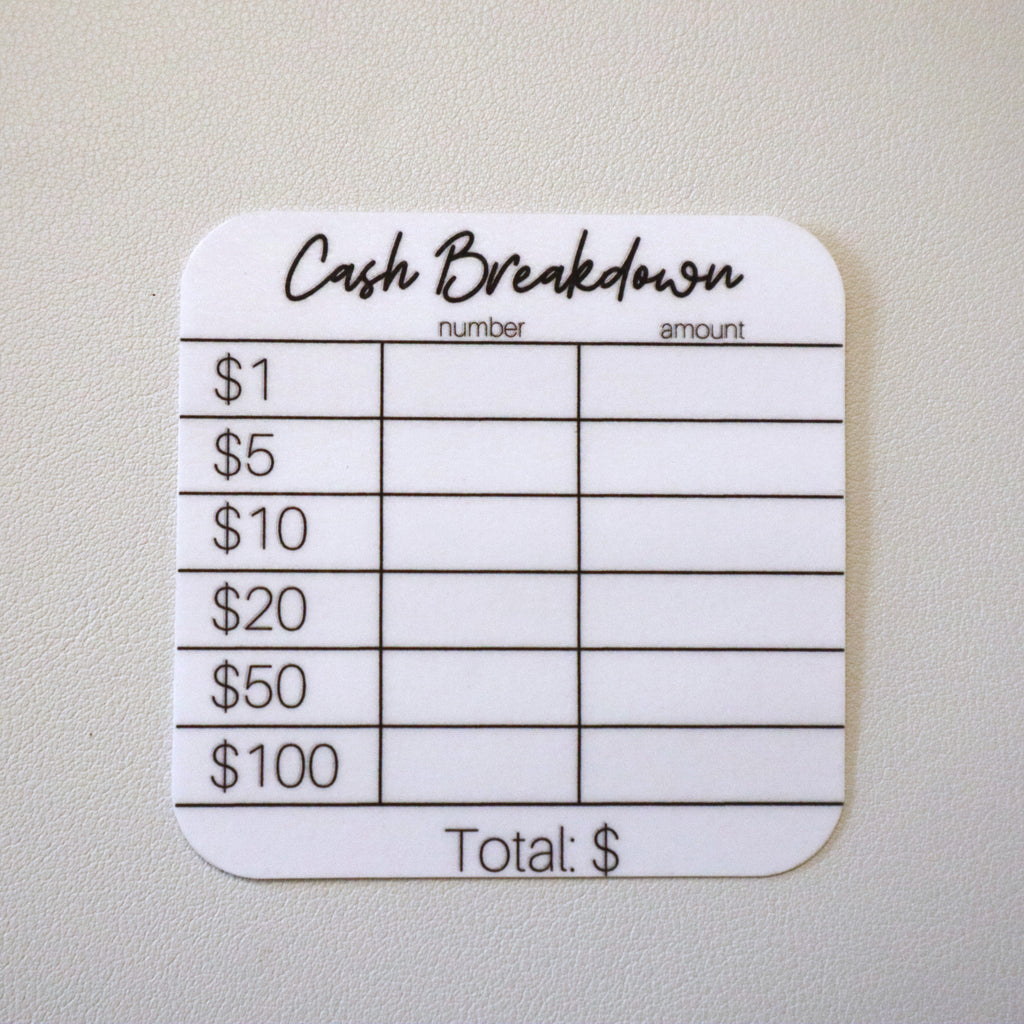 Neutral Teller Slip Reusable Cash Breakdown