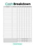Cash Breakdown Worksheet (Printable)