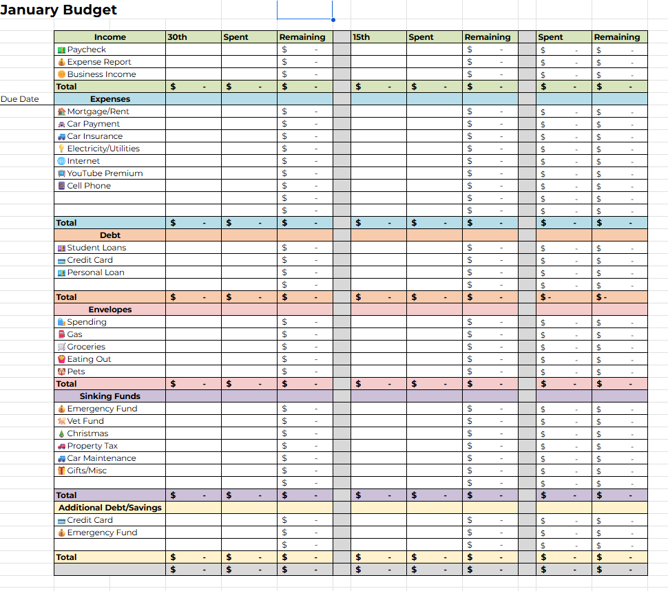 Budget Spreadsheet Template