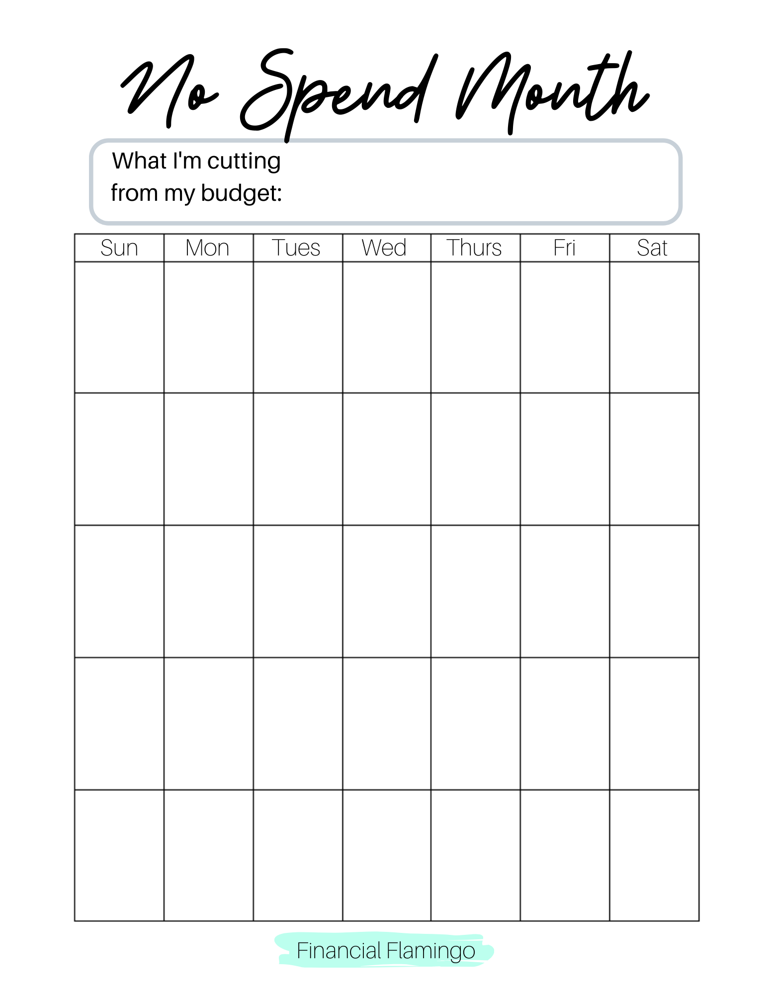 No Spend Month Tracker {Printable}