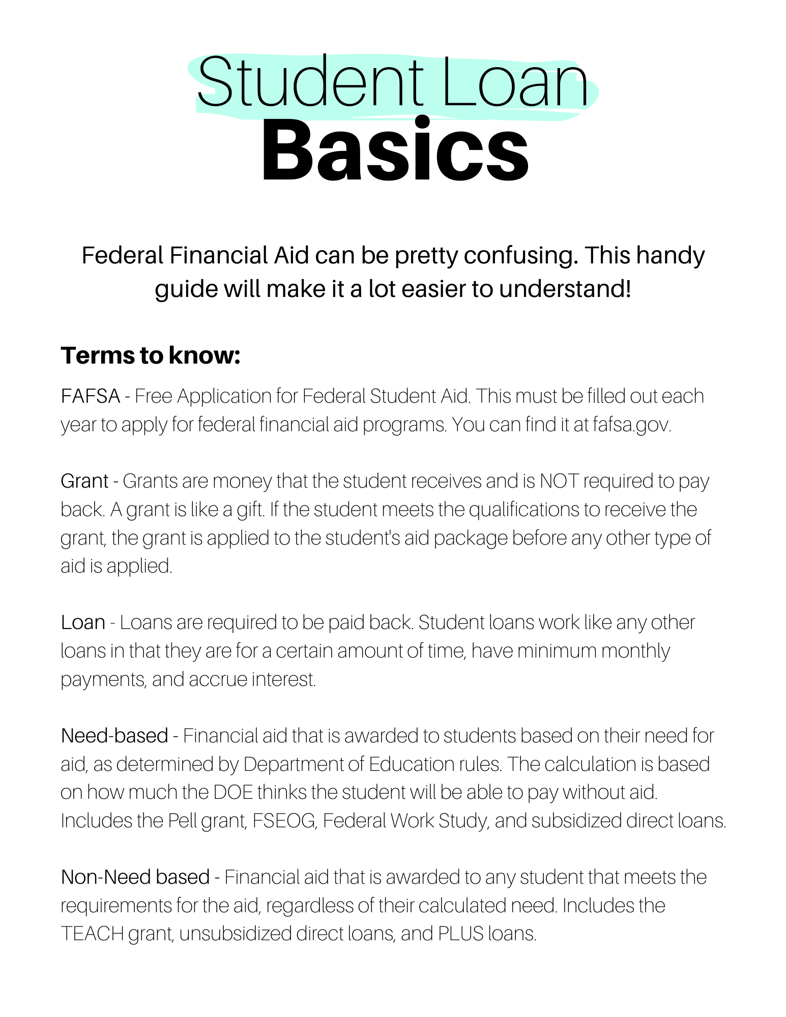 Student Loan Basics Cheat Sheet