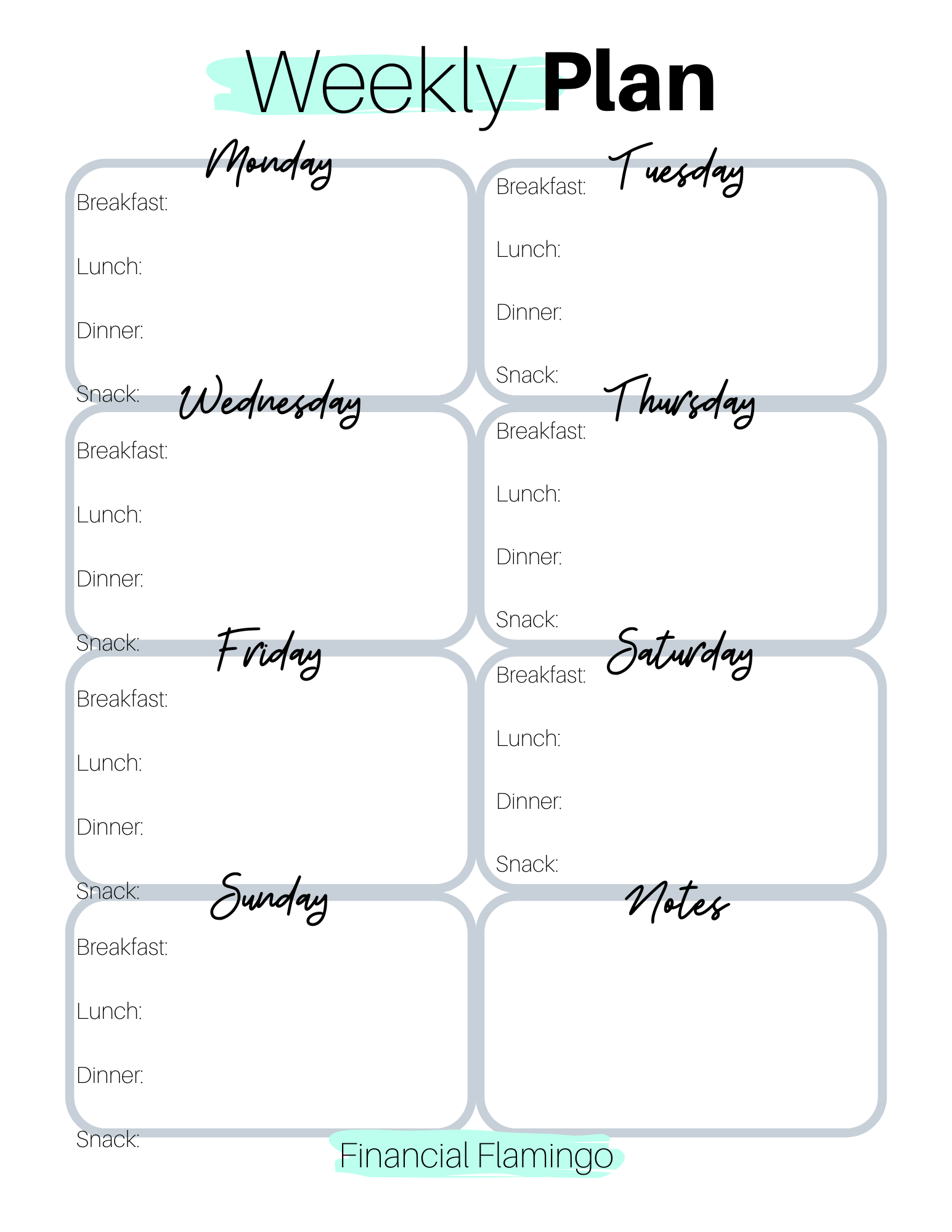 Weekly Meal Plan Worksheet